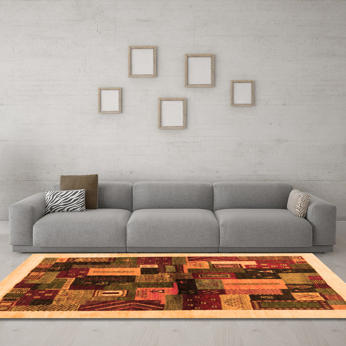 Machine Washable Abstract Orange Contemporary Area Rugs in a Living Room, wshcon1558org