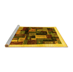 Sideview of Machine Washable Abstract Yellow Contemporary Rug, wshcon1558yw
