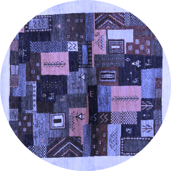 Round Abstract Blue Contemporary Rug, con1558blu