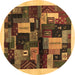 Round Machine Washable Abstract Brown Contemporary Rug, wshcon1558brn