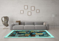 Machine Washable Abstract Light Blue Contemporary Rug, wshcon1558lblu