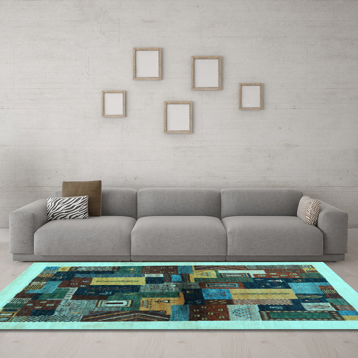 Machine Washable Abstract Light Blue Contemporary Rug in a Living Room, wshcon1558lblu