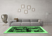 Machine Washable Abstract Emerald Green Contemporary Area Rugs in a Living Room,, wshcon1558emgrn