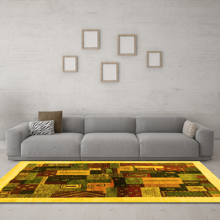 Machine Washable Abstract Yellow Contemporary Rug in a Living Room, wshcon1558yw