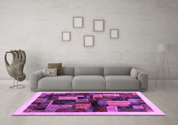 Machine Washable Abstract Purple Contemporary Area Rugs in a Living Room, wshcon1558pur