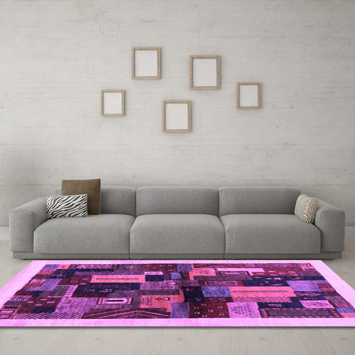 Machine Washable Abstract Purple Contemporary Area Rugs in a Living Room, wshcon1558pur