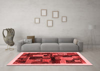 Machine Washable Abstract Red Contemporary Rug, wshcon1558red