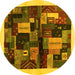 Round Abstract Yellow Contemporary Rug, con1558yw