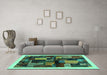 Machine Washable Abstract Turquoise Contemporary Area Rugs in a Living Room,, wshcon1558turq