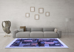 Machine Washable Abstract Blue Contemporary Rug in a Living Room, wshcon1558blu