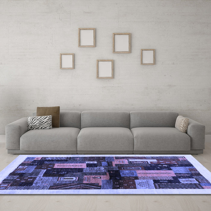 Machine Washable Abstract Blue Contemporary Rug in a Living Room, wshcon1558blu