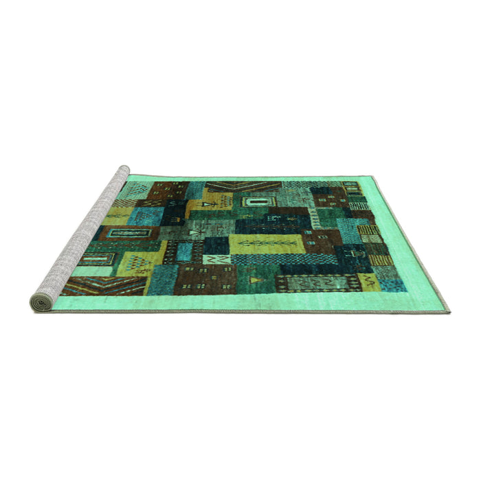 Sideview of Machine Washable Abstract Turquoise Contemporary Area Rugs, wshcon1558turq
