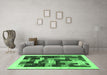 Machine Washable Abstract Emerald Green Contemporary Area Rugs in a Living Room,, wshcon1559emgrn