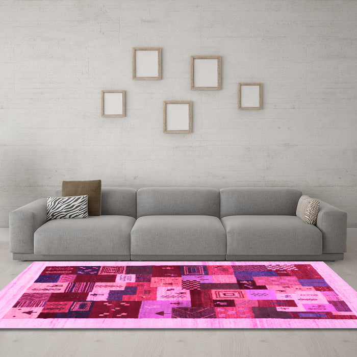 Machine Washable Abstract Pink Contemporary Rug in a Living Room, wshcon1559pnk
