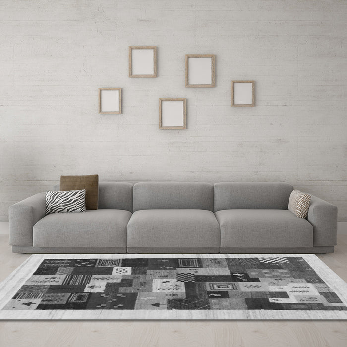 Machine Washable Abstract Gray Contemporary Rug in a Living Room,, wshcon1559gry