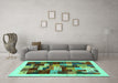 Machine Washable Abstract Turquoise Contemporary Area Rugs in a Living Room,, wshcon1559turq