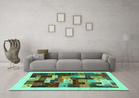 Machine Washable Abstract Turquoise Contemporary Rug, wshcon1559turq