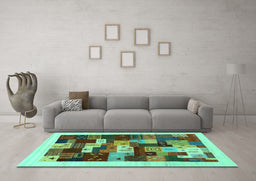 Machine Washable Abstract Turquoise Contemporary Area Rugs in a Living Room,, wshcon1559turq