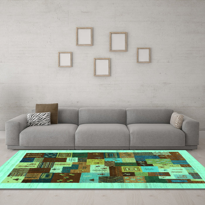 Machine Washable Abstract Turquoise Contemporary Area Rugs in a Living Room,, wshcon1559turq