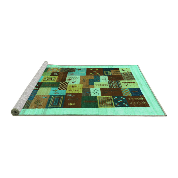 Sideview of Machine Washable Abstract Turquoise Contemporary Area Rugs, wshcon1559turq