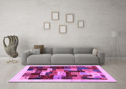 Machine Washable Abstract Purple Contemporary Area Rugs in a Living Room, wshcon1559pur