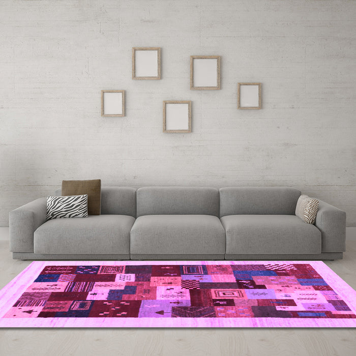 Machine Washable Abstract Purple Contemporary Area Rugs in a Living Room, wshcon1559pur