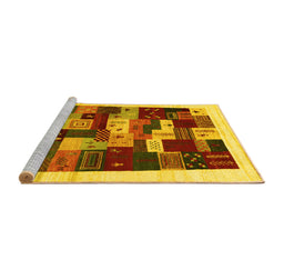 Sideview of Machine Washable Abstract Yellow Contemporary Rug, wshcon1559yw