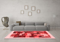 Machine Washable Abstract Red Contemporary Rug, wshcon1559red