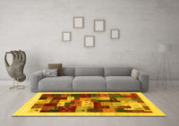 Machine Washable Abstract Yellow Contemporary Rug, wshcon1559yw