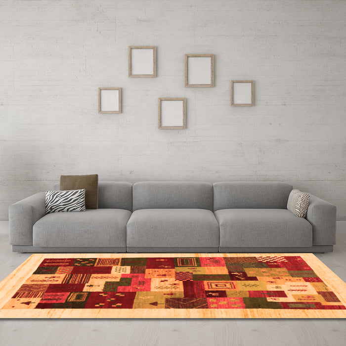 Machine Washable Abstract Orange Contemporary Area Rugs in a Living Room, wshcon1559org