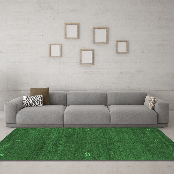 Machine Washable Abstract Emerald Green Contemporary Area Rugs in a Living Room,, wshcon155emgrn