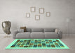 Machine Washable Abstract Turquoise Contemporary Area Rugs in a Living Room,, wshcon1560turq