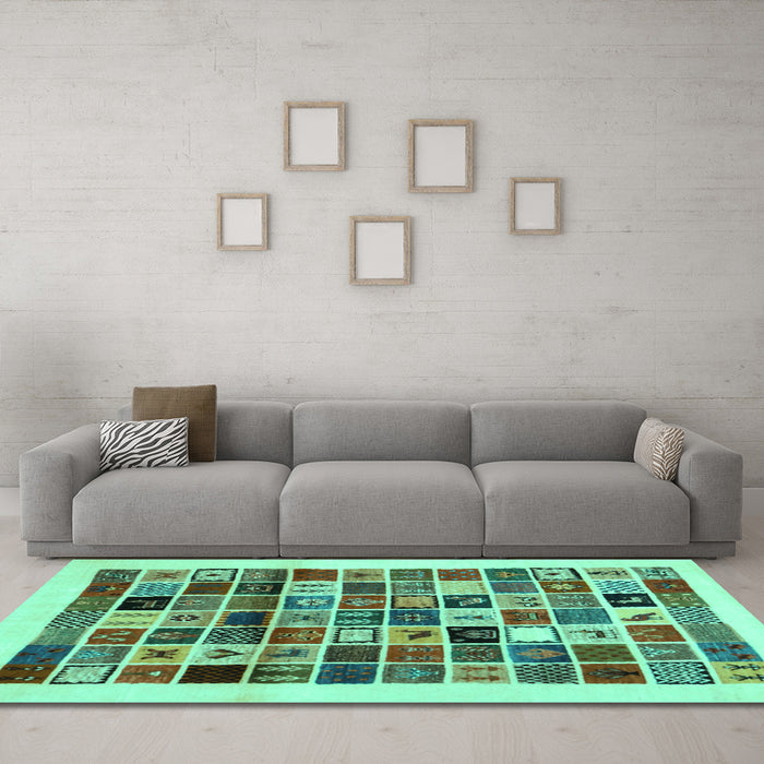 Machine Washable Abstract Turquoise Contemporary Area Rugs in a Living Room,, wshcon1560turq