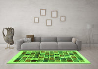 Machine Washable Abstract Green Contemporary Rug, wshcon1560grn