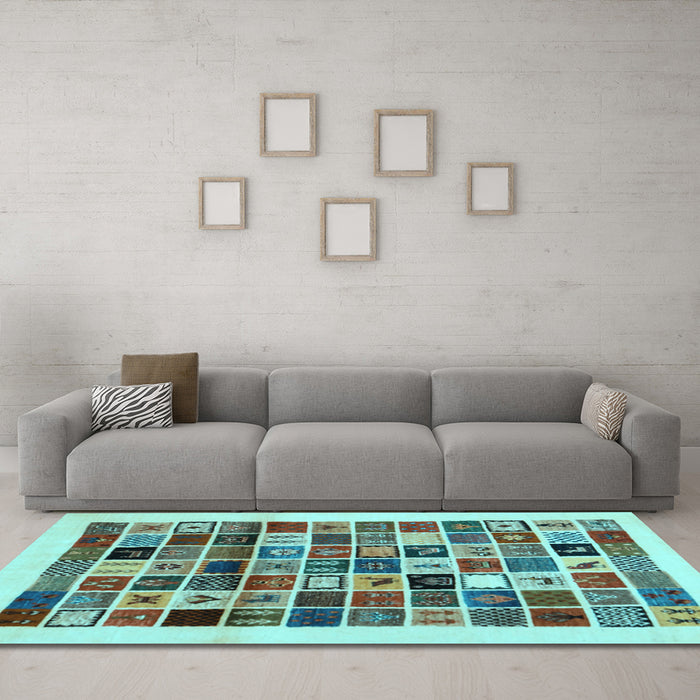 Machine Washable Abstract Light Blue Contemporary Rug in a Living Room, wshcon1560lblu