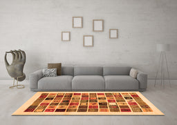Machine Washable Abstract Orange Contemporary Area Rugs in a Living Room, wshcon1560org
