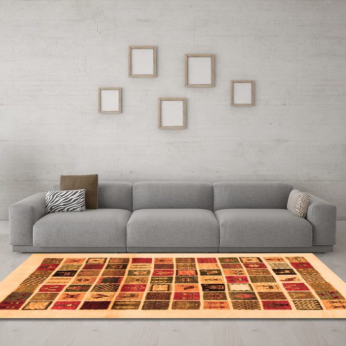 Machine Washable Abstract Orange Contemporary Area Rugs in a Living Room, wshcon1560org