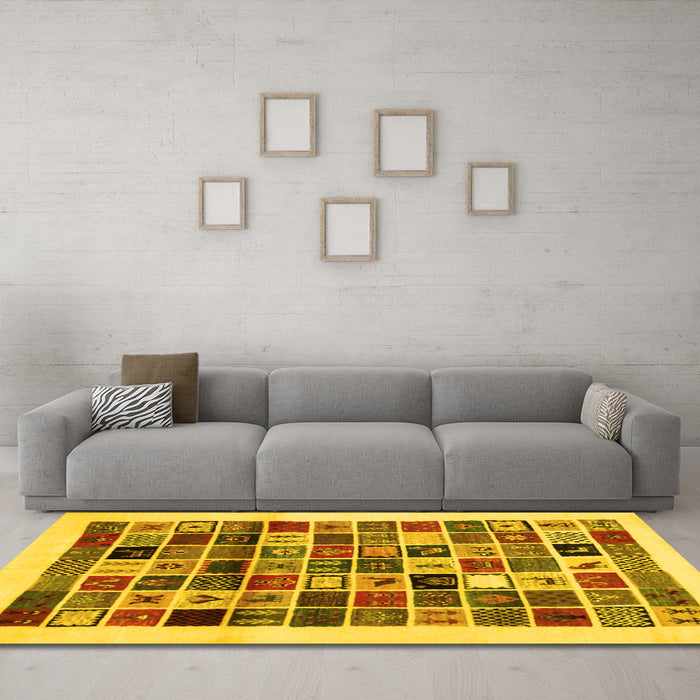 Machine Washable Abstract Yellow Contemporary Rug in a Living Room, wshcon1560yw