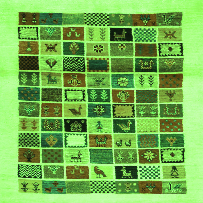 Round Machine Washable Abstract Green Contemporary Area Rugs, wshcon1560grn