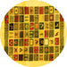 Round Machine Washable Abstract Yellow Contemporary Rug, wshcon1560yw