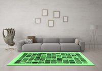 Machine Washable Abstract Emerald Green Contemporary Rug, wshcon1560emgrn