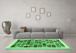 Machine Washable Abstract Emerald Green Contemporary Area Rugs in a Living Room,, wshcon1560emgrn