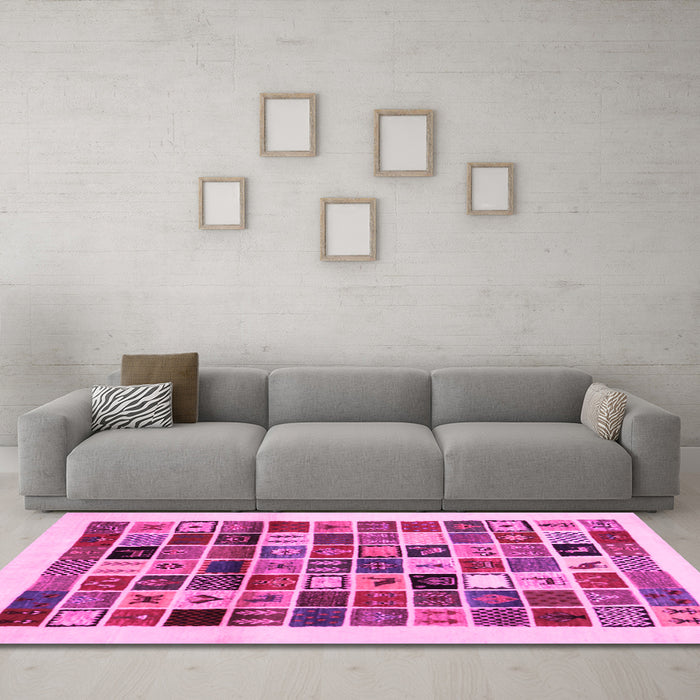 Machine Washable Abstract Pink Contemporary Rug in a Living Room, wshcon1560pnk