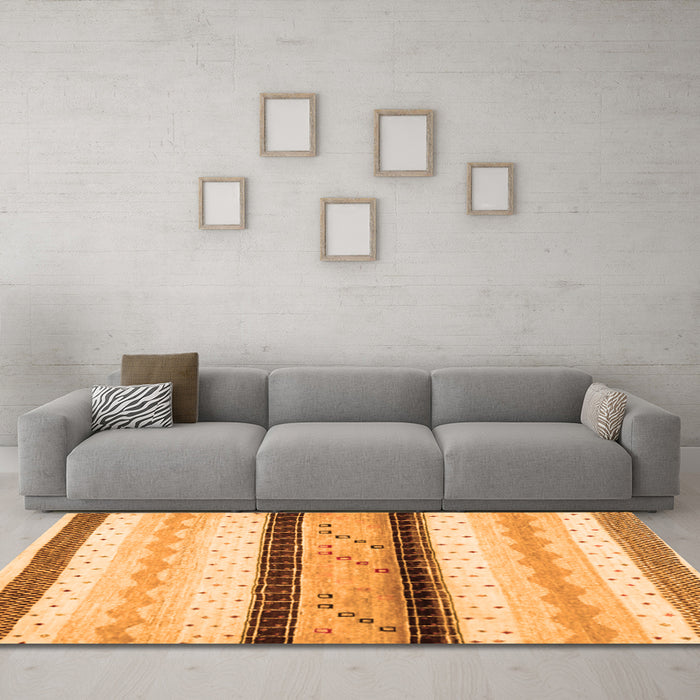 Machine Washable Abstract Orange Contemporary Area Rugs in a Living Room, wshcon1561org