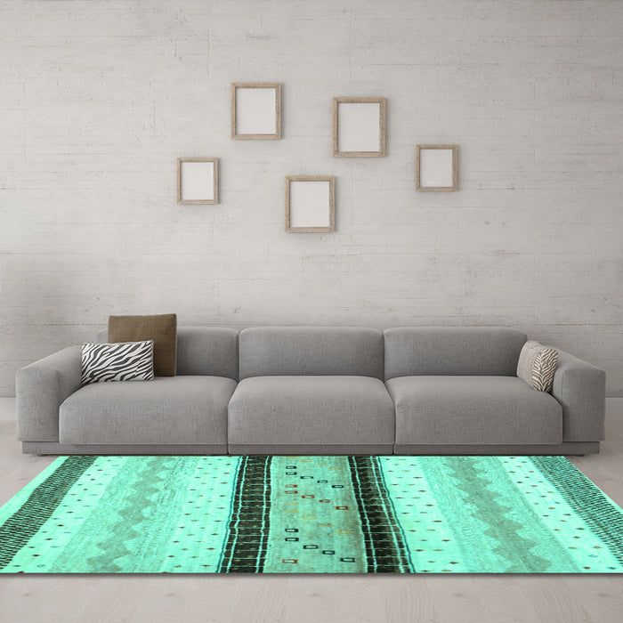 Machine Washable Abstract Turquoise Contemporary Area Rugs in a Living Room,, wshcon1561turq