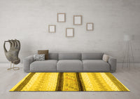 Machine Washable Abstract Yellow Contemporary Rug, wshcon1561yw