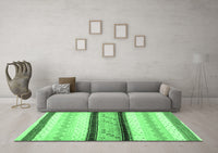 Machine Washable Abstract Emerald Green Contemporary Rug, wshcon1561emgrn