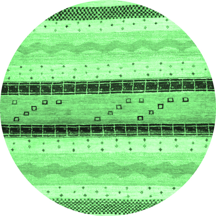 Round Machine Washable Abstract Emerald Green Contemporary Area Rugs, wshcon1561emgrn