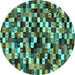 Round Machine Washable Abstract Turquoise Contemporary Area Rugs, wshcon1562turq