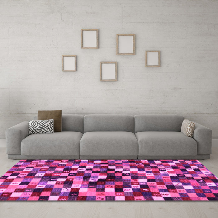 Machine Washable Abstract Pink Contemporary Rug in a Living Room, wshcon1562pnk